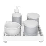 Kit Higiene Espelho Potes, Molhadeira, Porta Álcool-Gel e Capa Prata