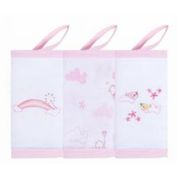 Kit com 3 unidades - Babete com prendedor de chupeta - 32 x 32cm - ROSA PÁSSAROS