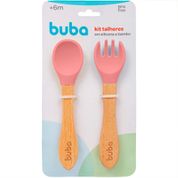 Kit Talheres - Silicone e Bambu - Rosa - Buba