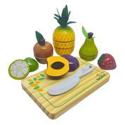 Kit 6 Frutinhas com Corte + Faca + Tabua - Comidinhas de Madeira Newart