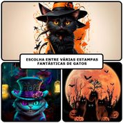 Painel Halloween Redondo Gatinhos Preto em Tecido Premium Veste Fácil Com Elástico + Suporte