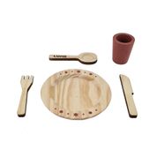 Kit Utensílios: Prato, talheres e copo (Terracota) - Brinquedo Madeira Lume