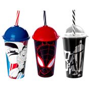 Coleção Copo Shake com Canudo Super Heróis Super Homem Aranha e Batman