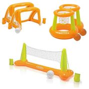 Kit Praia e Piscina 1 Volei + 2 Traves de Polo + 2 Cesta de Basquete Inflável  Intex