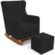 Poltrona de Amamentação com Balanço e Puff Mavie L02 Suede Preto - Lyam Decor
