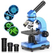 Kit Microscópio Monocular 40X 1000X para Crianças e Estudantes com 52 Peças, Emarth, Azul