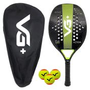 Kit Raquete de Beach Tennis Action Full Carbon Verde com 3 Bolas e Bolsa de Transporte Vg Plus