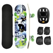 SKATE MONTADO COM KIT PROTECAO CAPACETE JOELHEIRA ACESSÓRIOS INFANTIL RADICAL