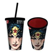 Copo Tampa Canudo Mulher Maravilha Expressive Face DC Comics