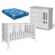 Berço Americano Mini Cama E Cômoda Infantil Ariel Branco Brilho Com Colchão Ortobom - Carolina