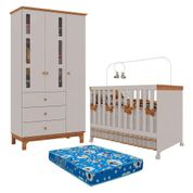 Berço Americano Mini Cama E Guarda Roupa Infantil Antonella 3 Portas Off White Caramelo Com Colchão Ortobom - Canaã