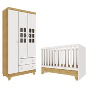 Berço Americano Mini Cama Com Guarda Roupa Infantil Malu Branco Acetinado Bétula - Carolina