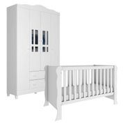 Berço Americano Mini Cama Com Guarda Roupa 4 Portas Ariel Branco Brilho - Carolina