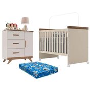 Berço Mini Cama Lívia E Cômoda Infantil Retro Maya Off White Carvalho Com Colchão Ortobom - Canaã