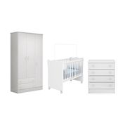 Quarto Infantil Guarda Roupa, Berço Cômoda Doce Sonho Branco