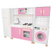 Cozinha Infantil Geladeira Fogão Forno Lavanderia MDF Rosa