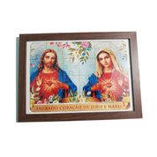 Quadro Quebra-cabeça MDF 35 peças Sagrado Coração de Jesus e Maria