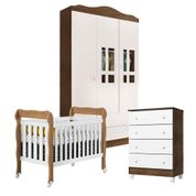 Quarto De Bebê Ariel 3 Portas Com Gaveteiro E Berço Americano Lila Branco Acetinado Amadeirado