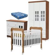 Quarto De Bebê Mariah 3p Com Berço Lila Branco Acetinado Amadeirado Com Colchão - Carolina