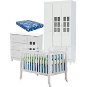 Quarto De Bebê Mariah 3p Com Berço Lila Branco Brilho Com Colchão - Carolina