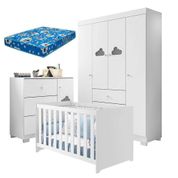 Quarto De Bebê Ane Com Berço Americano Mali Branco Brilho Com Colchão Ortobom - Phoenix Baby