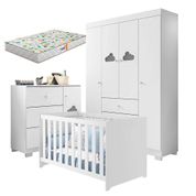 Quarto De Bebê Ane Com Berço Americano Mali Branco Brilho Com Colchão Gazin - Phoenix Baby