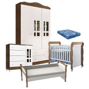 Quarto De Bebê Ariel 3 Portas Berço Mirelle Com Colchão E Cama Babá Julia Branco Acetinado Amadeirado