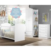 Quarto Infantil Completo Colchão Berço Guarda Roupa e Cômoda