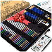 Kit Lápis de Cor Profissional Prina com Estojo 55 peças Tintas Acrílicas, Aquarela, NIL TECH Multi set, Preto