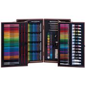 Kit Lápis de Cor Profissional com Maleta de Madeira 215 peças Tintas Acrílicas, Aquarela, ART 101 USA 53215MB, Marrom