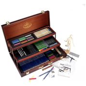 Kit Lápis de Cor Profissional com Maleta de Madeira 134 peças Tintas Acrílicas, Aquarela, ROYAL LANGNICKEL 132653, Ma...