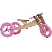 Triciclo que vira Bicicleta de Madeira Woodbike - 3 Estágios - Rosa - Camará