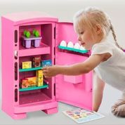 Geladeira  De Brinquedo Infantil Grande - Rosa + Acessórios