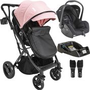 Carrinho de Bebe Kiddo Vox II com Bebe Conforto e Base Rosa