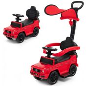 Carrinho de Passeio Infantil 3 em 1 com Alça, Buzina e Compartimento de Baixo do Assento para Crianças de 1 a 3 Anos, Costzon Mercedes Benz, Vermelho