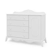 Cômoda Fraldário Quarto Infantil Realeza 4 Gavetas 1 Porta Provençal Branco