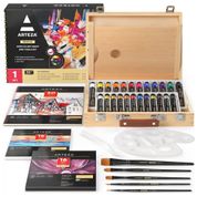 Kit de Tinta Acrílica Profissional com Maleta de Madeira, 35 Peças, ARTEZA