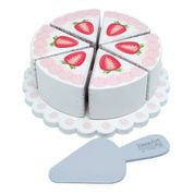 Coleção comidinhas! Bolo fatiado morango - Brinquedo Madeira Newart