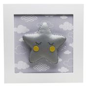 Quadro Decorativo Estrela Com Carinha Cinza