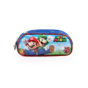 Estojo Escolar Infantil Masculino 3 Compartimentos Mario Bross Premium Azul