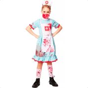 Fantasia Halloween Infantil Enfermeira Zumbi Com Tiara e Meias