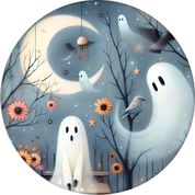 Painel Halloween Redondo de Fantasma em Tecido Premium Veste Fácil Com Elástico