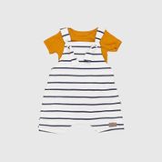 Jardineira Com Body Manga Curta Stripes Baby Gut
