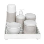 Kit Higiene Espelho Completo Porcelanas, Garrafa Pequena e Capa Branco