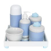 Kit Higiene Espelho Completo Porcelanas, Garrafa Pequena e Capa Nuvem Azul