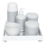 Kit Higiene Espelho Completo Porcelanas, Garrafa Pequena e Capa Prata