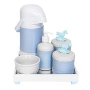 Kit Higiene Espelho Completo Porcelanas, Garrafa e Capa Cavalinho Azul