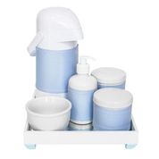 Kit Higiene Espelho Completo Porcelanas, Garrafa e Capa Azul