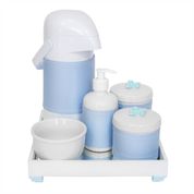 Kit Higiene Espelho Completo Porcelanas, Garrafa e Capa Flor de Liz Azul