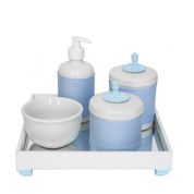 Kit Higiene Espelho Potes, Molhadeira, Porta Álcool-Gel e Capa Provençal Azul